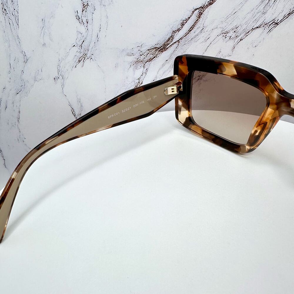 New PRADA Sunglasses Brown Beige Caramel Tortoise Gold Symbole Womens Rectangle - Picture 10 of 16